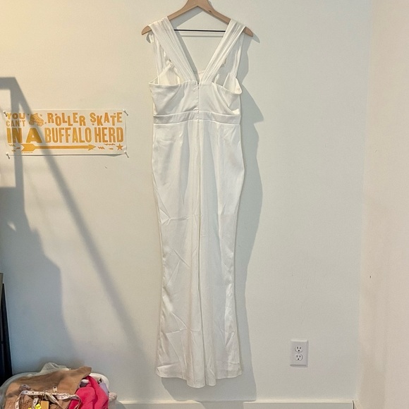 Lena Tuxedo Satin Jumpsuit White Fully Lined Style# R1246 - Picture 6 of 16